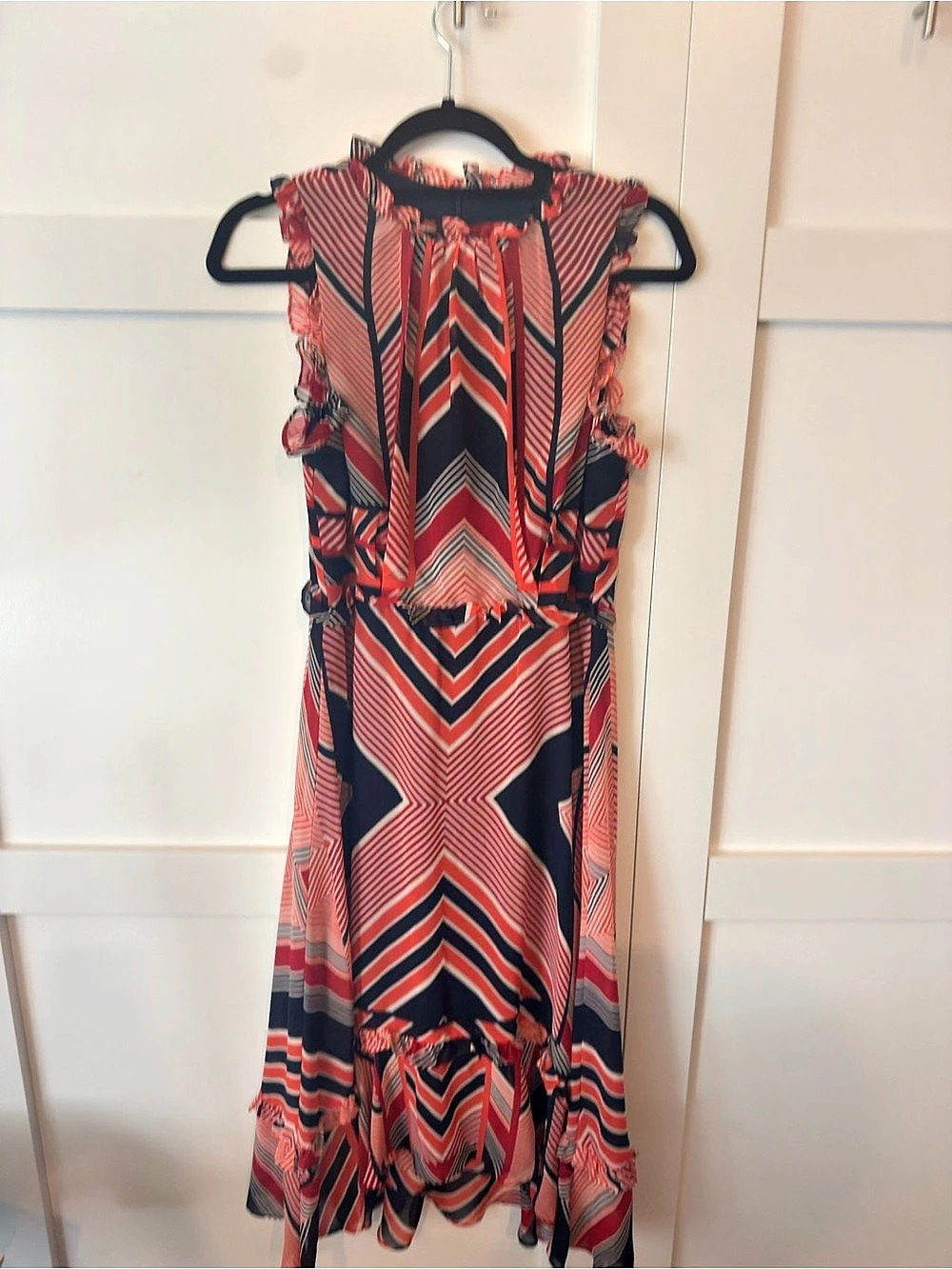 Julia Jordan Geometric Midi Dress in Red & Blue, orange.  Size 4
